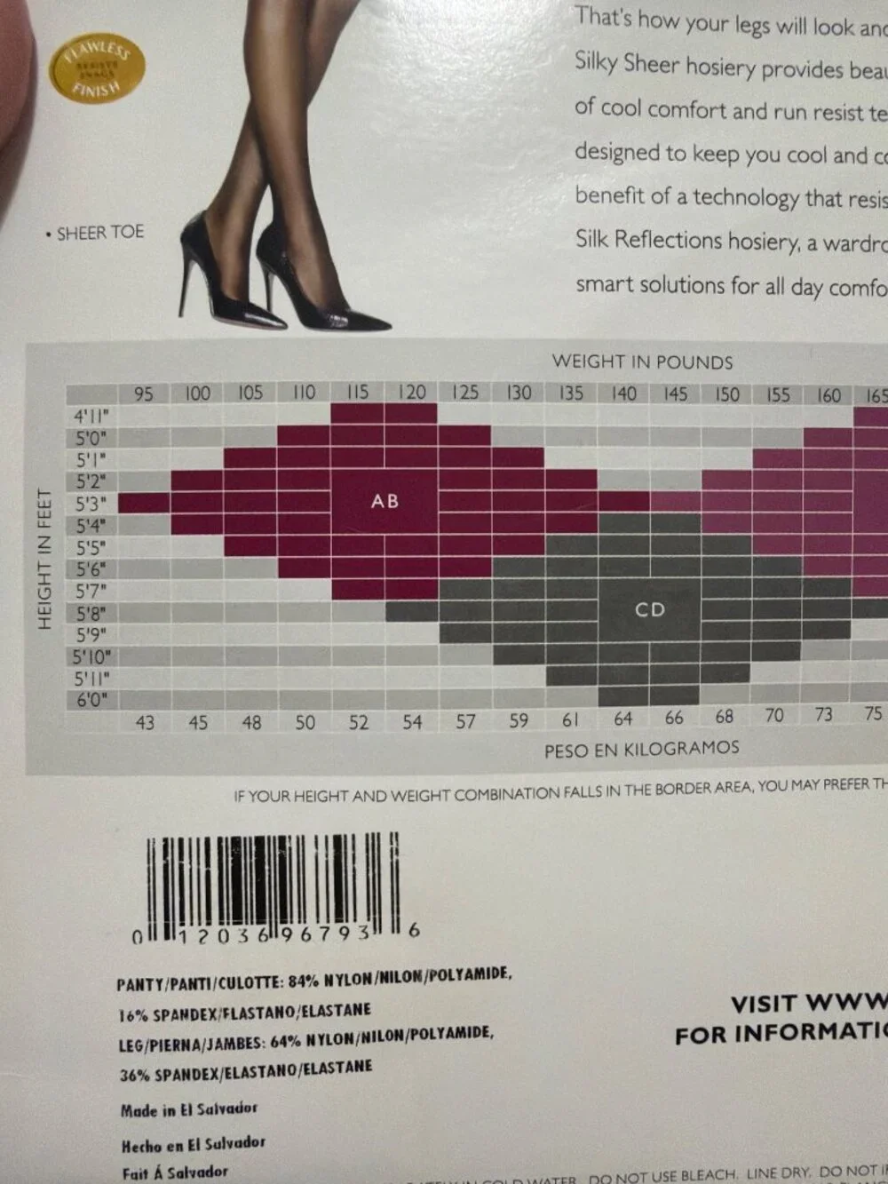 Hanes Silk Reflections Control Top Sheer Toe Pantyhose Size CD Jet Black Run Res